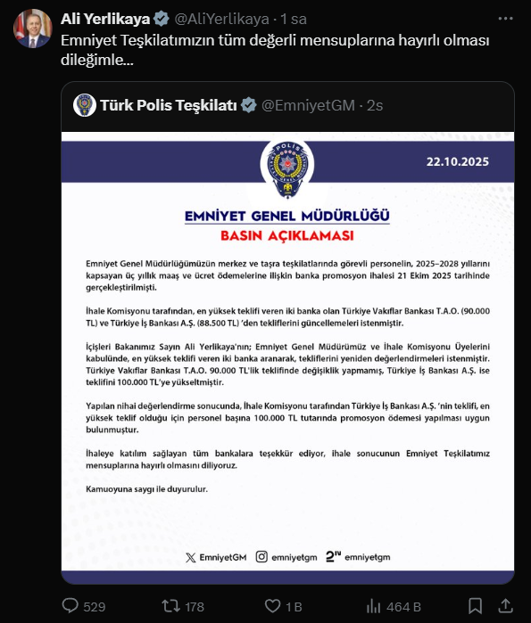 Polislere 100 Bin TL Promosyon Müjdesi