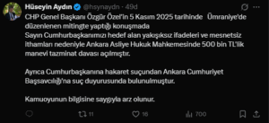 Erdoğan'dan Özel’e 500 Bin TL’lik Tazminat Davası