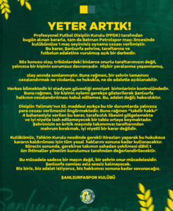 Şanlıurfaspor’dan PFDK Kararına Sert Tepki