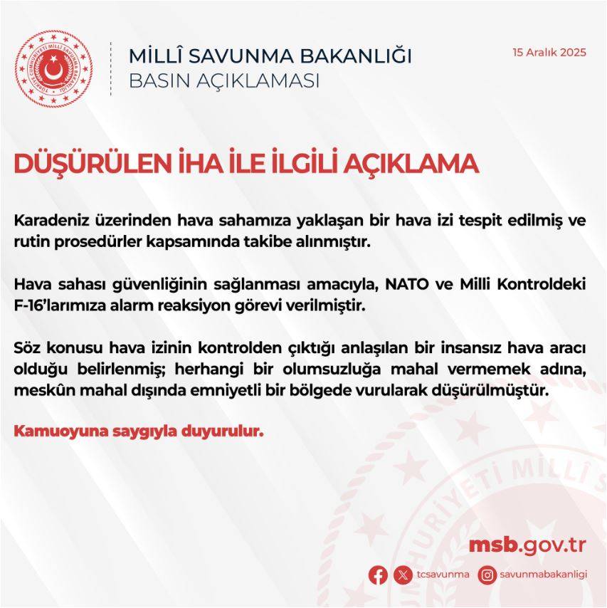MSB’den Düşürülen İHA Açıklaması
