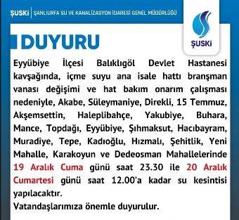 Şanlıurfa'da Uzun Süreli Su Kesintisi: ŞUSKİ Saat Verdi!