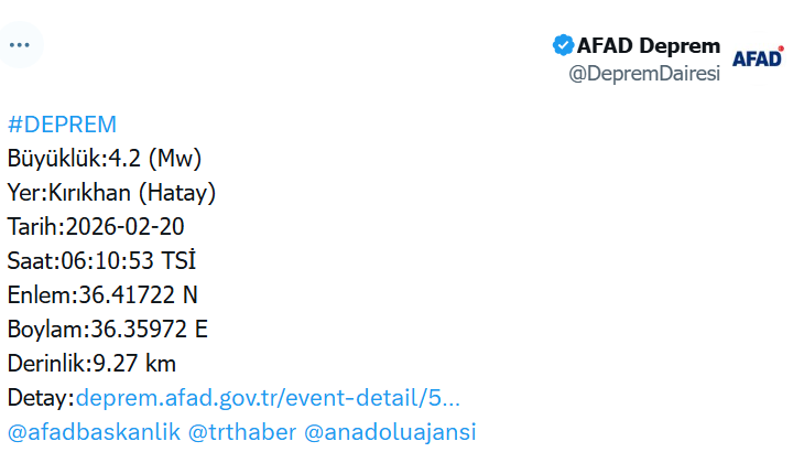 Hatay sabah saatlerinde sallandı!