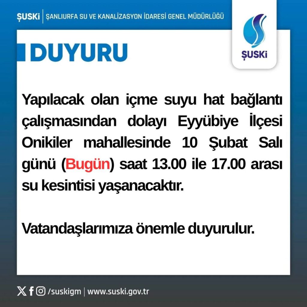 Şanlıurfa'da su kesintisi!