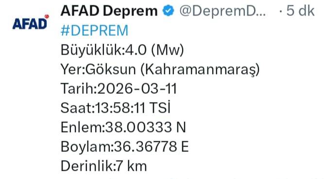 Kahramanmaraş'ta şiddetli deprem!