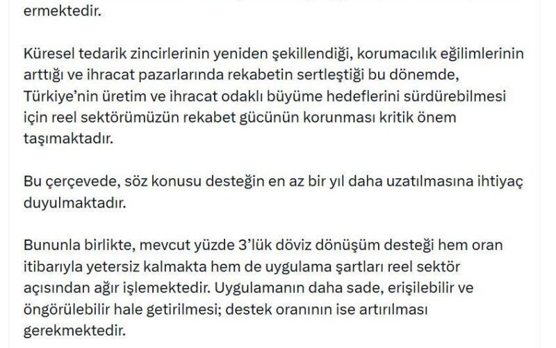 TOBB'dan döviz desteği çağrısı: En az bir yıl daha uzatılmalı!